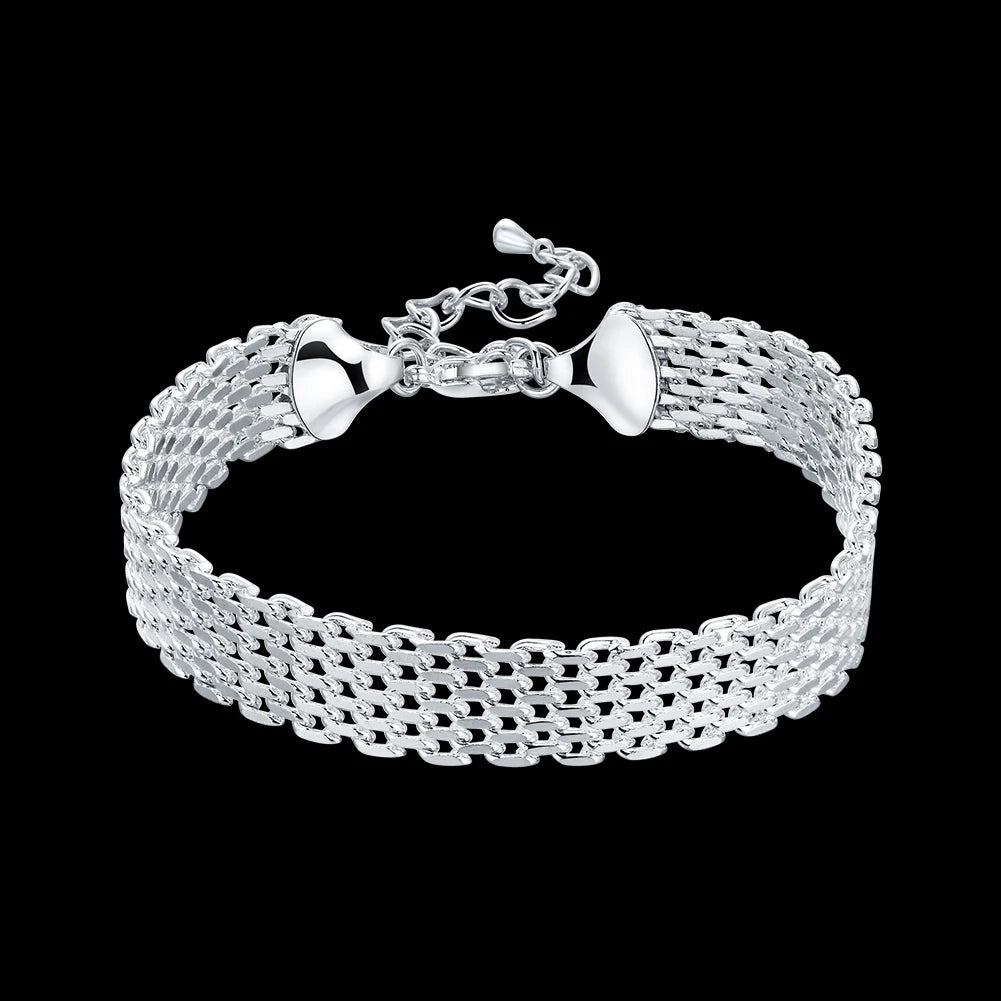 Hot Sale 925 Sterling Silver Solid Chain Bracelet — Charm Fashion Jewelry for Women & Men, Party, Wedding Gift