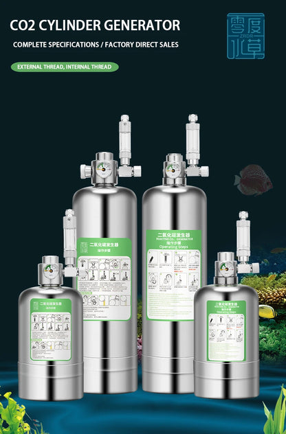 Aquarium DIY CO2 Generator Kit – Stainless Steel CO2 Cylinder & Carbon Dioxide Reactor System for Plants & Fish Tanks
