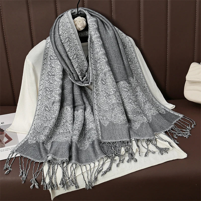 Luxury Autumn Cashmere Pashmina Shawl – Warm Winter Scarves for Women, Printed Cotton Foulard Stole Scarf 2023