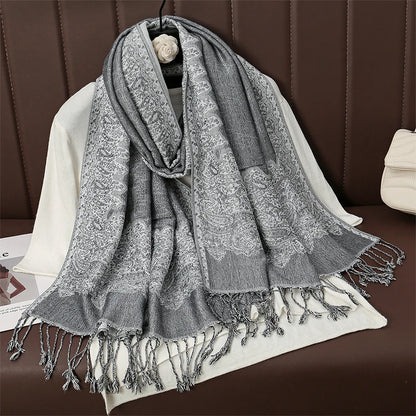 Luxury Autumn Cashmere Pashmina Shawl – Warm Winter Scarves for Women, Printed Cotton Foulard Stole Scarf 2023