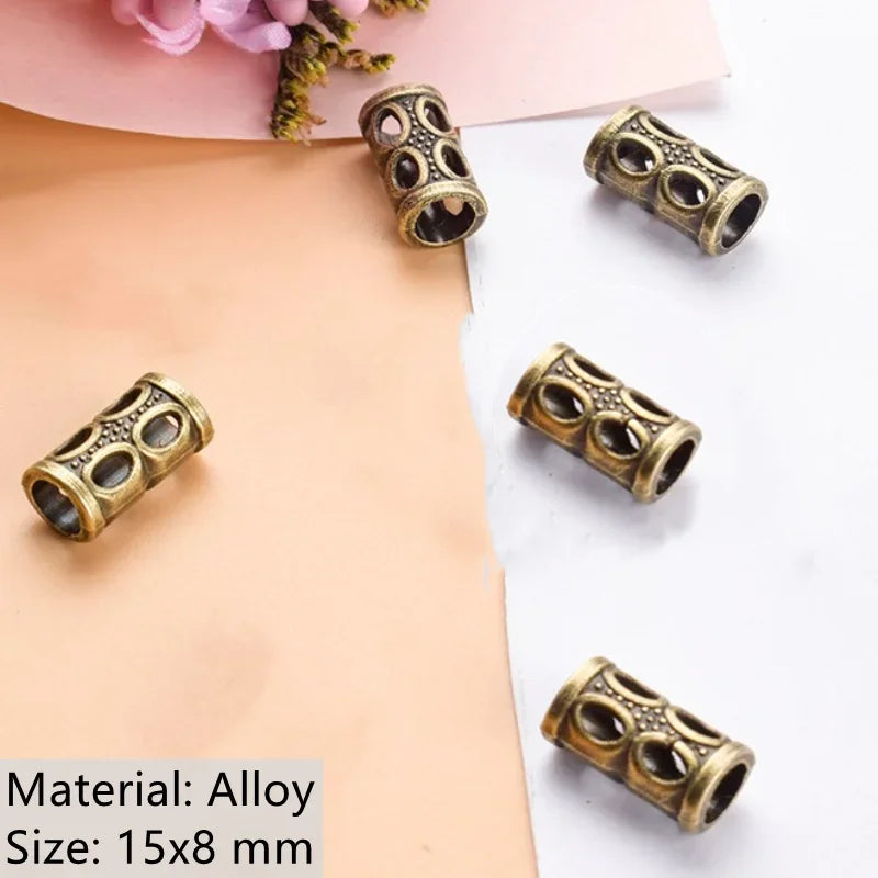5Pcs Viking Metal Hair Braid Beads – Antique Silver & Gold Dreadlock Rings Clips Retro Hair Accessories for Braids & Styling