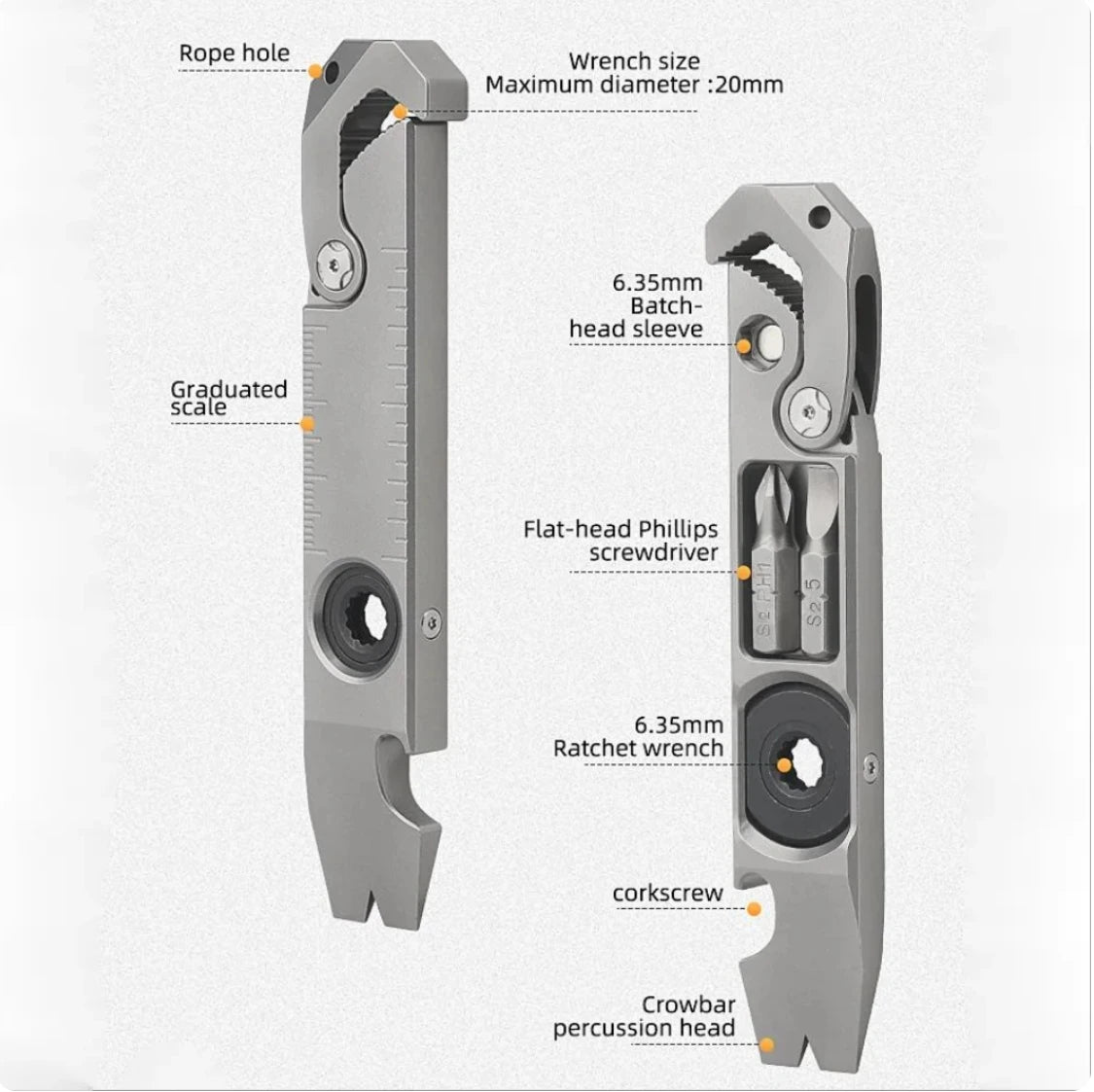 Titanium Alloy Multifunction EDC Tool – Wrench, Pry Bar, Bottle Opener & Screwdriver for Outdoor Use