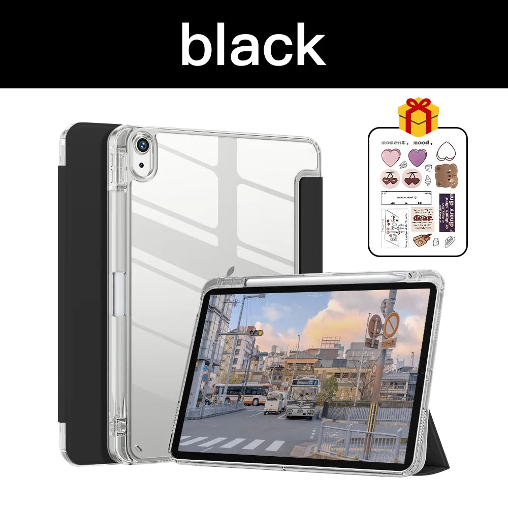 Transparent iPad Case - Protective Cover with Pencil Holder for iPad 7th–9th Gen, 10.2-Inch, Air 4/5, 10.9-Inch & Pro 12.9-Inch