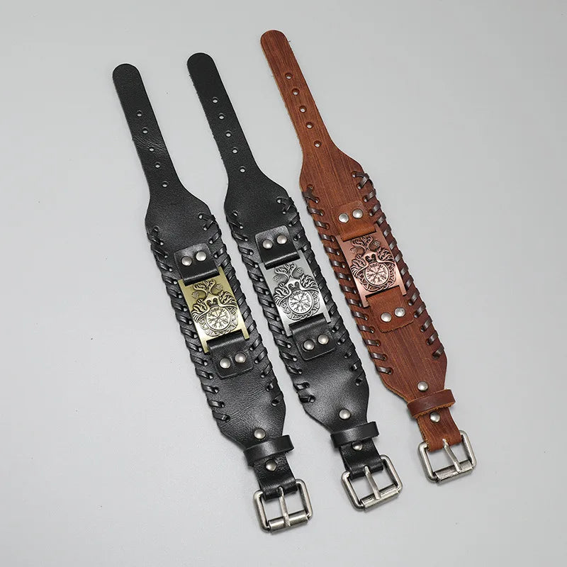 Trendy Viking Bracelet – Nordic Rune Compass & God Bird Charm Leather Woven Jewelry for Men, Fashion Accessory & Party Gift