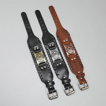 Trendy Viking Bracelet – Nordic Rune Compass & God Bird Charm Leather Woven Jewelry for Men, Fashion Accessory & Party Gift