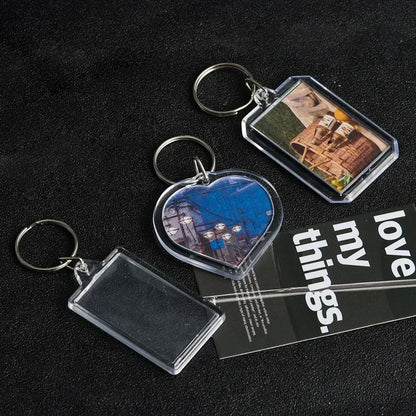 Clear Acrylic Photo Frame Keychains – Blank Rectangle Keyrings for Double-Sided Photos, DIY Supplies (5-100PCS)