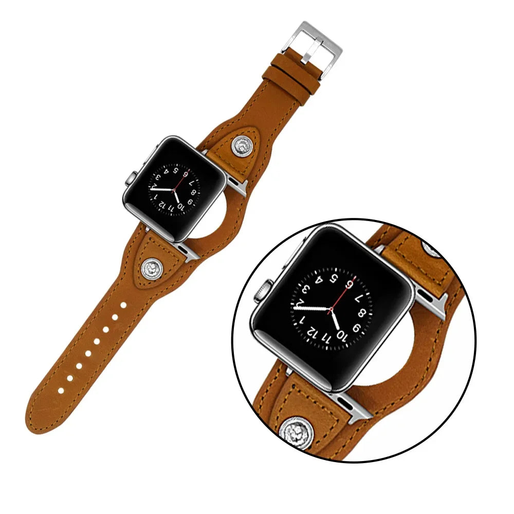 PU Leather Apple Watch Strap – Compatible with Series 1–9, SE & Ultra (38mm–49mm) for Men & Women