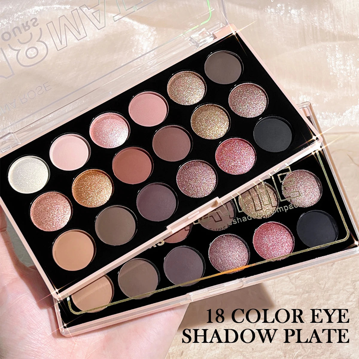 18-Color Eyeshadow Palette – Matte, Pearlescent, Shimmer & Glitter Shades, Long-Lasting Eye Makeup Kit