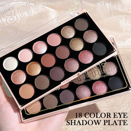 18-Color Eyeshadow Palette – Matte, Pearlescent, Shimmer & Glitter Shades, Long-Lasting Eye Makeup Kit