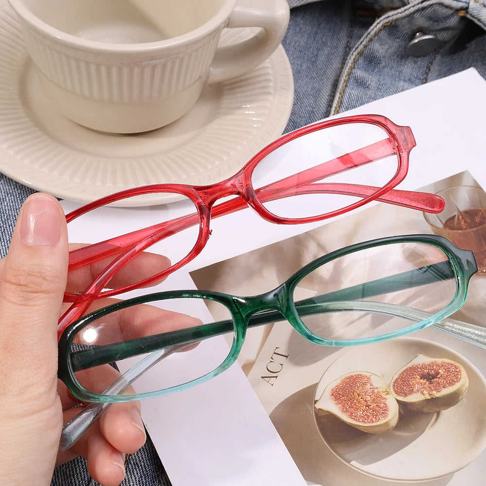 2024 Girls Y2K Retro Oval Glasses - Red & Green Frame, Anti-Blue Light Eyewear for Computer & Seaside Driving