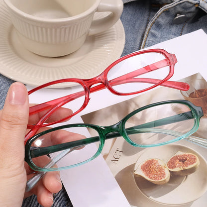 2024 Girls Y2K Retro Oval Glasses - Red & Green Frame, Anti-Blue Light Eyewear for Computer & Seaside Driving