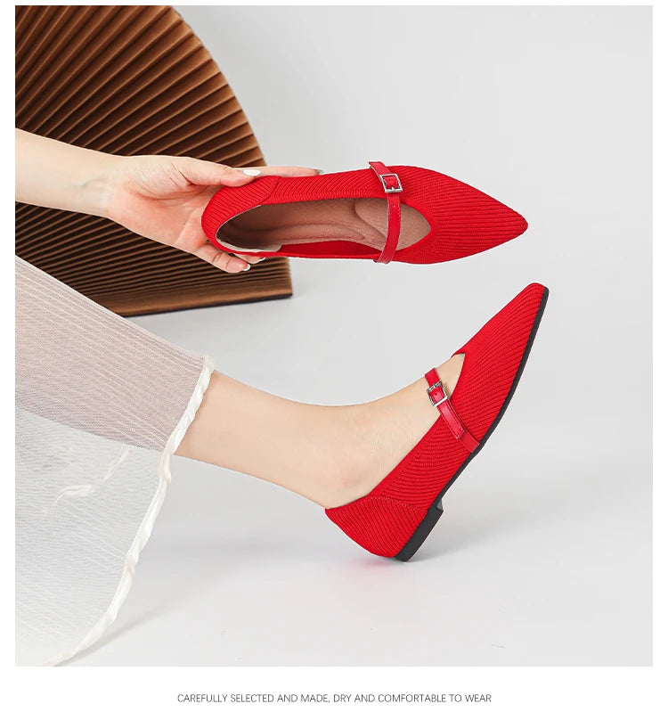 2024 Women's Flat Shoes – Pointed Toe Soft Knitted Sole, Breathable & Comfortable Spring and Autumn New Model