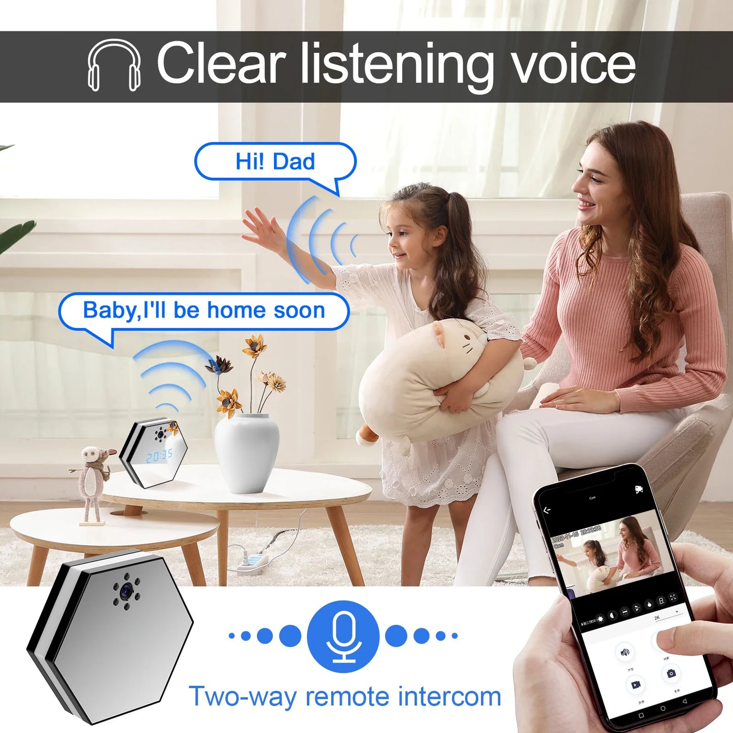 130° PTZ WiFi Alarm Clock Camera – 1080P HD Mini Wireless Security Cam with IR Night Vision & Motion Recording