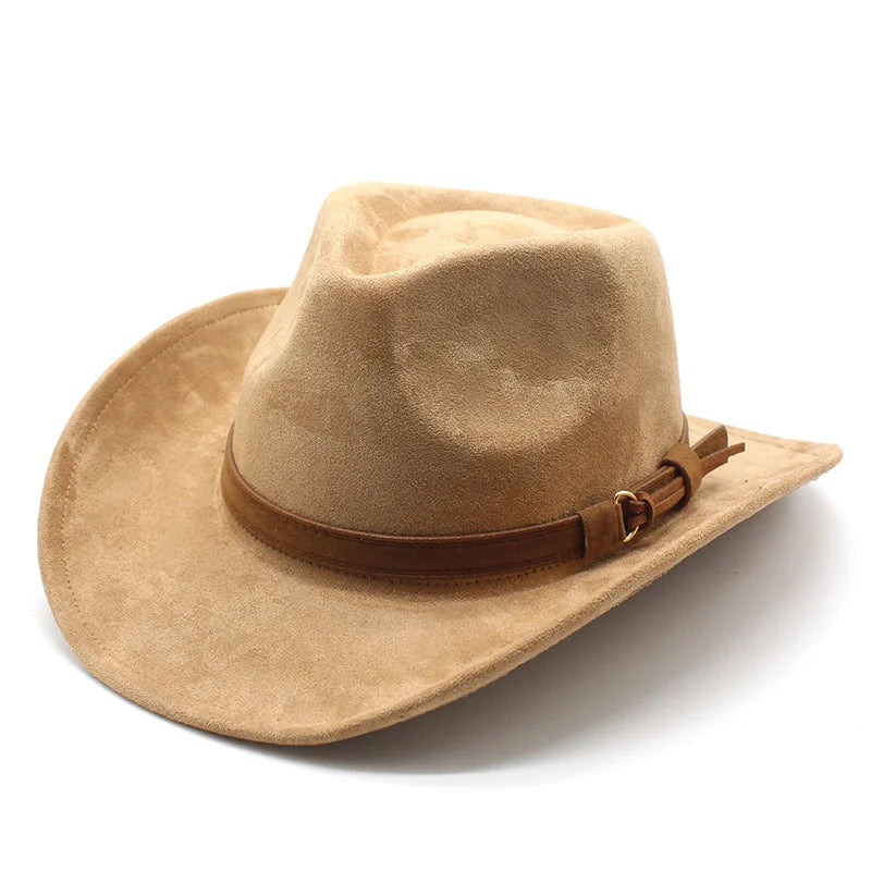 Unisex Black Suede Cowboy Hat – Western Gentleman Jazz Sombrero for Men & Women, Size 56-58cm