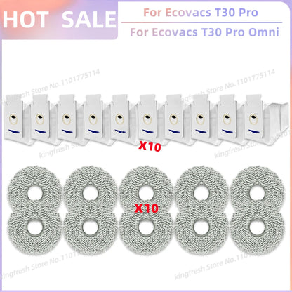 Replacement Parts for Ecovacs T30 Pro Omni & YEEDI M12 Ultra Plus – Main Roller, Side Brush, Filter, Dust Bag, Mop Cloth