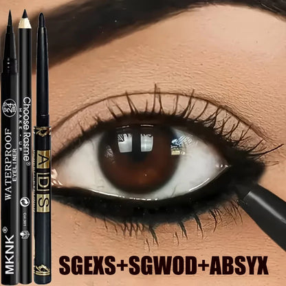 3PCS Waterproof & Smudge-Proof Black Eyeliner Pencils – Long-Lasting, Bold Eye Makeup with Smooth Glide Formula