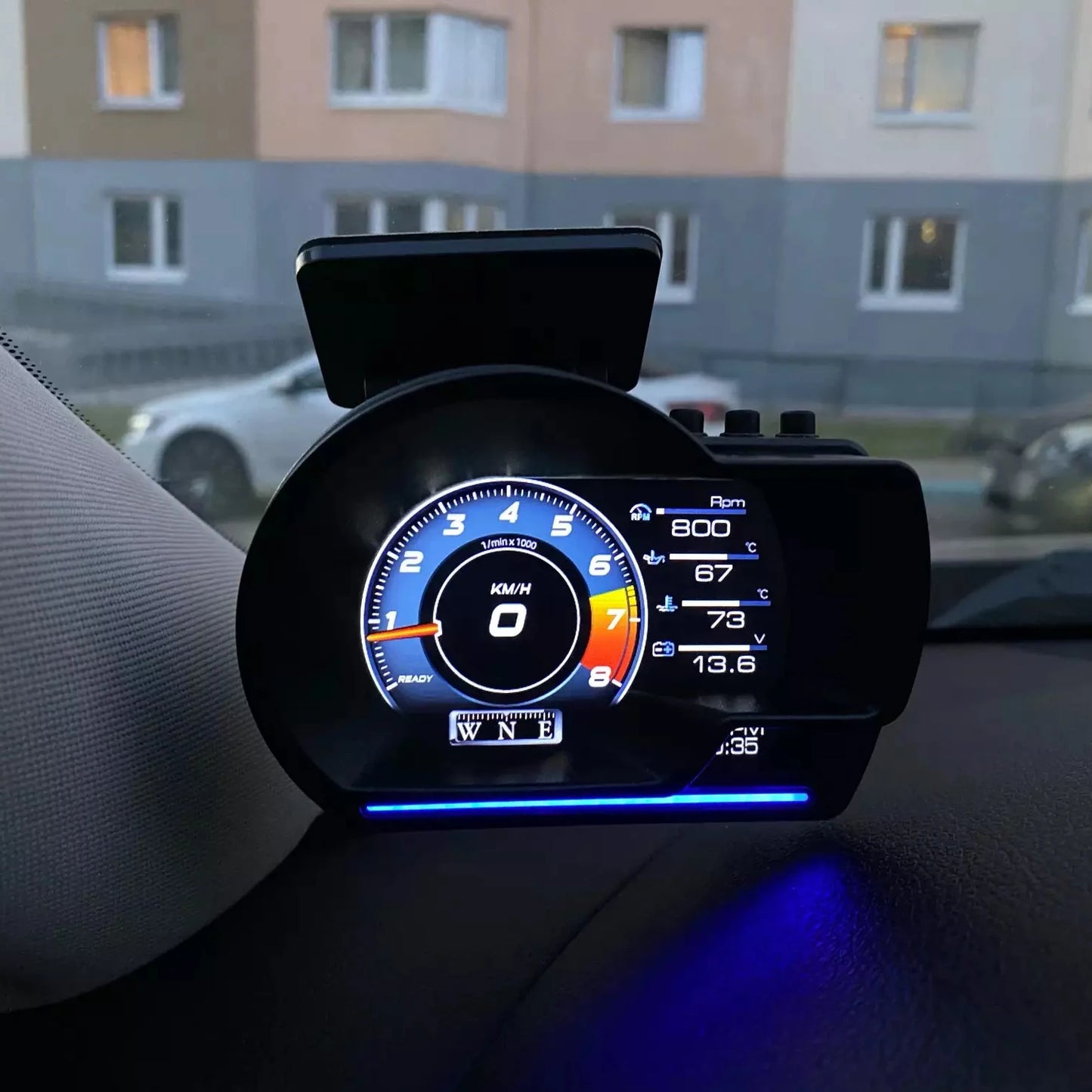 A501 Car Head-Up Display — OBD2 Smart HUD with Turbo Gauge, Digital Odometer, Security Alarm, Water & Oil Temp, RPM Auto Meter