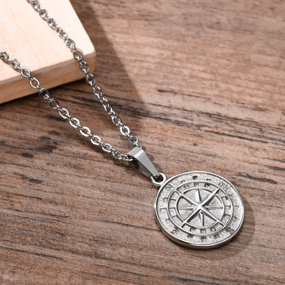 Vnox Layered Necklace for Men - Sailing Compass Pendant with Stainless Steel Cuban Figaro Wheat Chain, Casual Retro Style