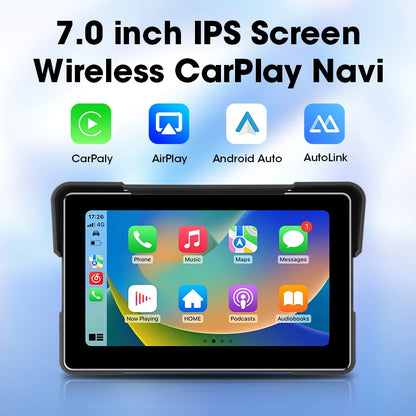5/7 Inch Motorcycle CarPlay DVR Navigation GPS Monitor – Wireless Android Auto, Airplay, IPX7 Waterproof Portable Display