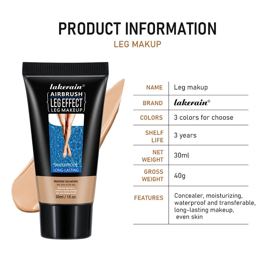 30g Moisturizing Leg & Body Foundation — Liquid Fake Tan Cream for Even Skin Tone and Skin Care