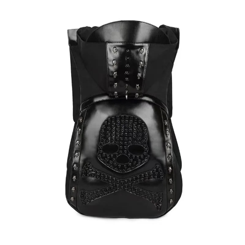 3D Skull Leather Backpack – Rivet Hooded Crossbody Bag with Unique Style
