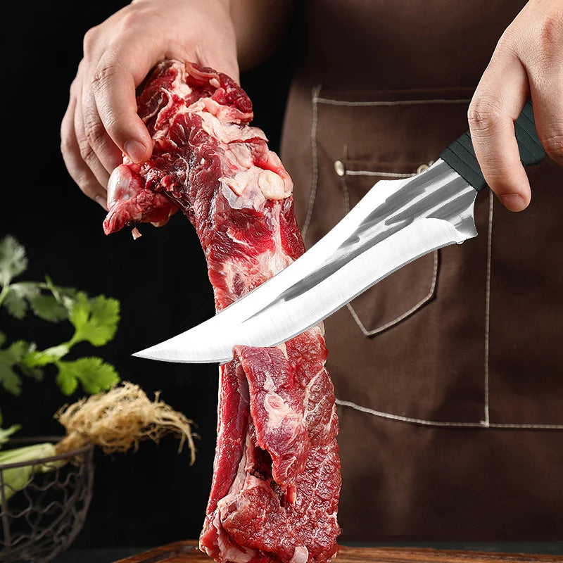 2PCS Chef Butcher Boning Knife Set - Stainless Steel Utility and Slicing Knives for Meat, Fish, Fruit - Sharp Kitchen Cleavers