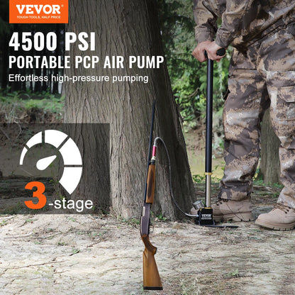 VEVOR 3-Stage PCP Air Pump — 30MPa/4500PSI Hand Stirrup Pump with Pressure Gauge for Pistols, Rifles, Air Guns, Cars & Bicycles