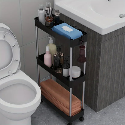 Bathroom Storage Rack with Wheels - 3/4 Layer Rolling Utility Cart & Multi-Purpose Corner Shelf Organizer