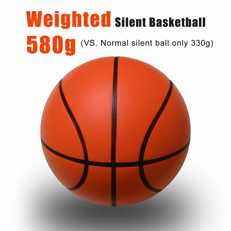 Silent Indoor Basketball – Airless Foam Dribbling Ball, Size 7/6/5 with Grooved Quiet Training Design