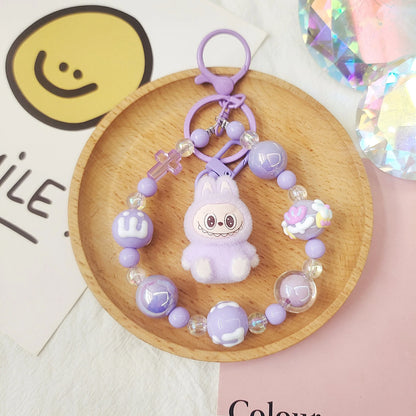 Labubu Keychain — Creative Resin Bead Cartoon Pendant for Backpack, DIY Couple & Kids Gifts
