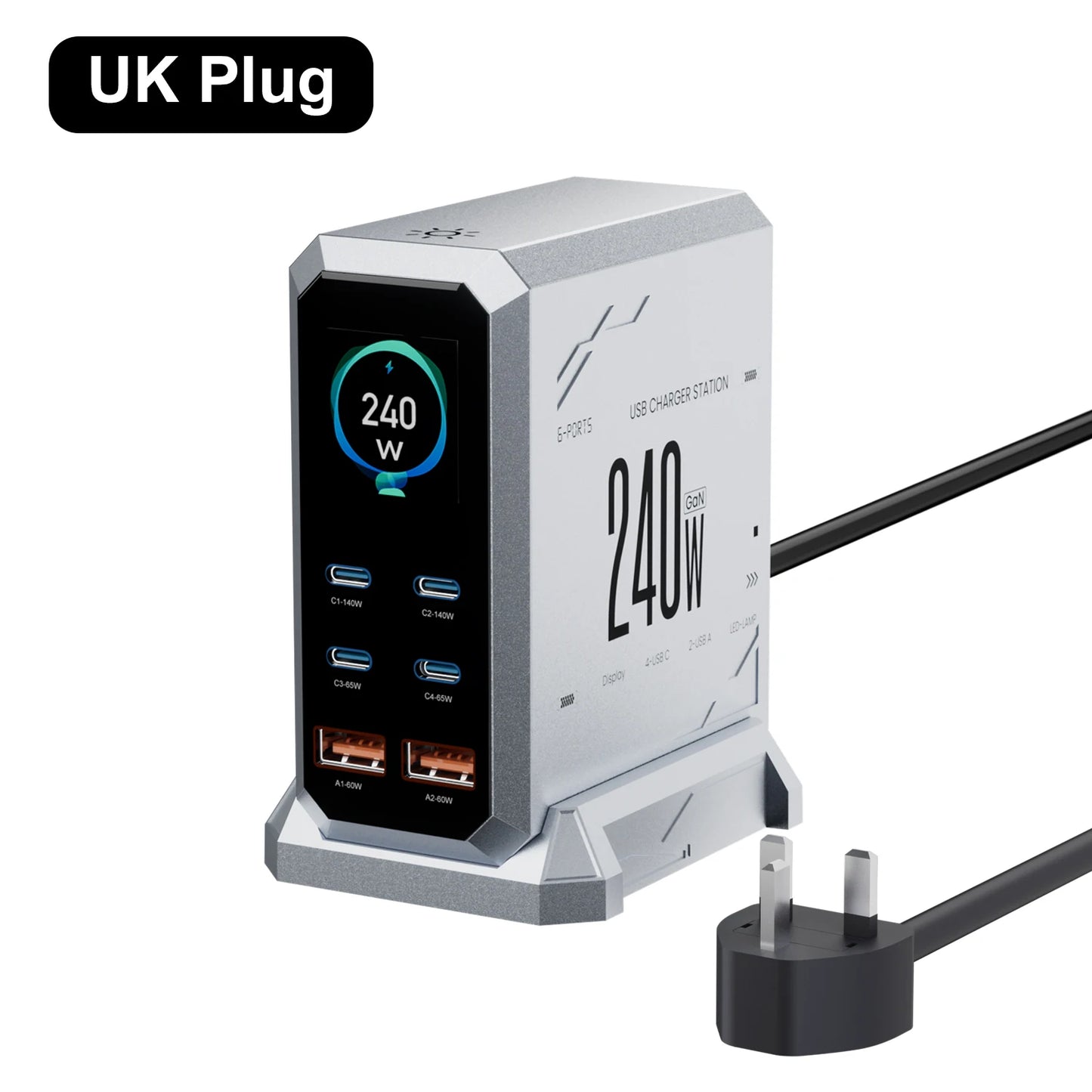 240W GaN Charging Station - 6-in-1 140W PD3.1 PPS USB-C Fast Charger with Digital Display