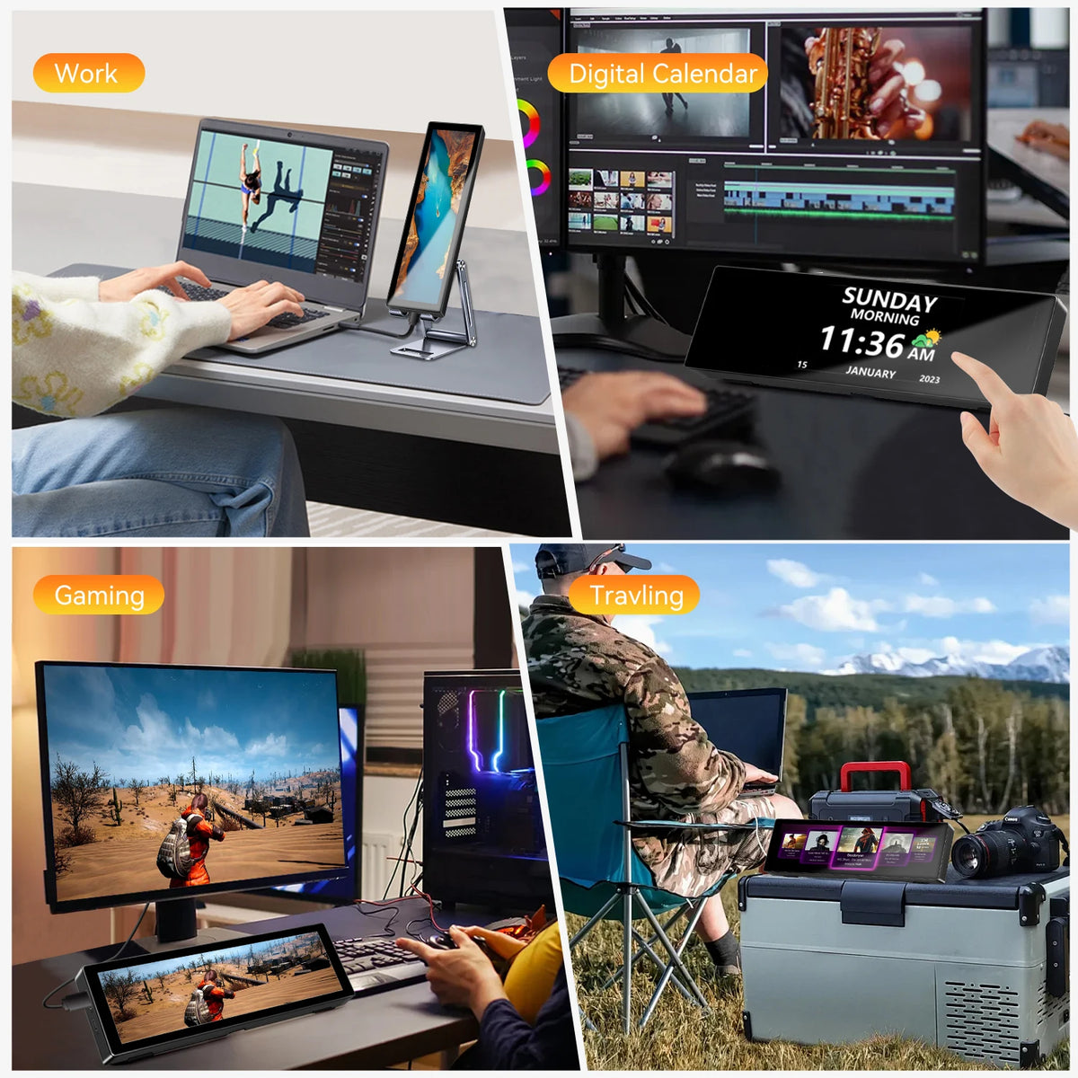 8.8-Inch Secondary LCD Touch Screen - 1920×480 Long Display with Built-In Stand for AIDA64