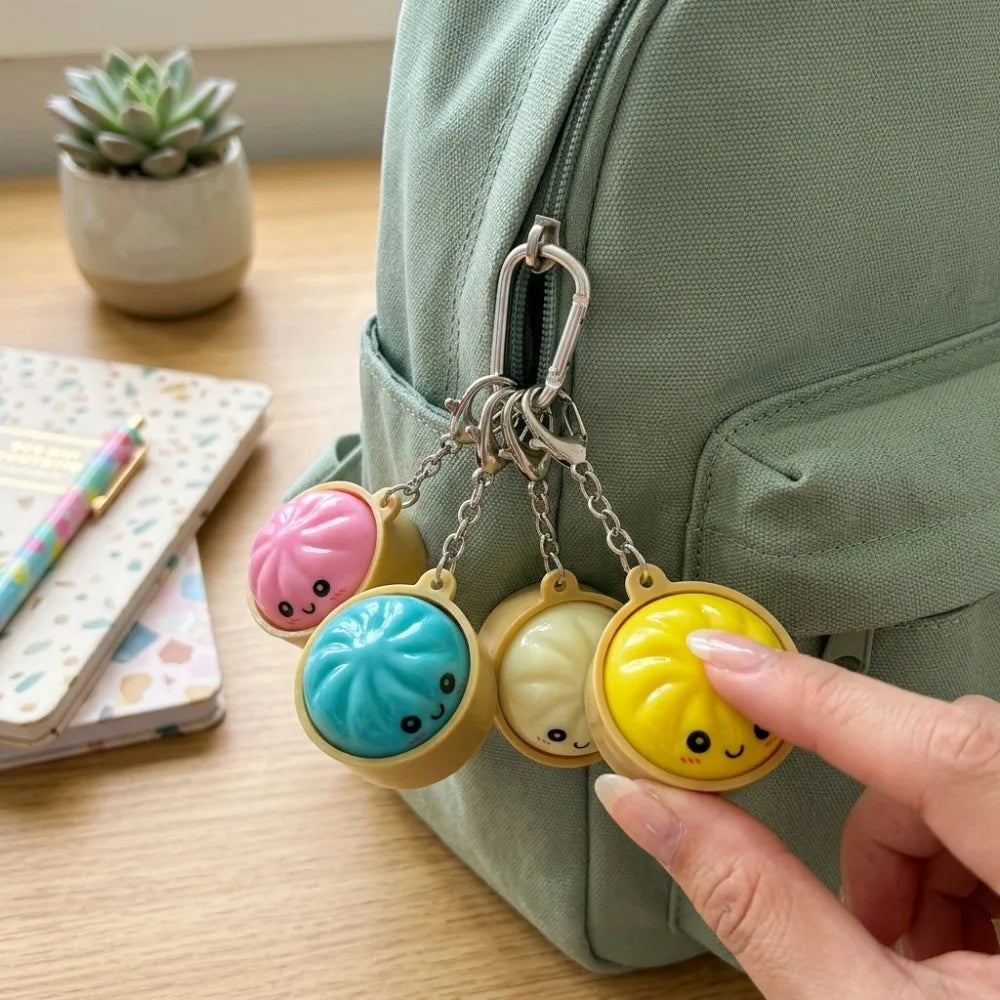 Cute Dumpling LED Keychain – Kawaii Squishy Bao Night Light and Soft Silicone Stress Relief Backpack Charm