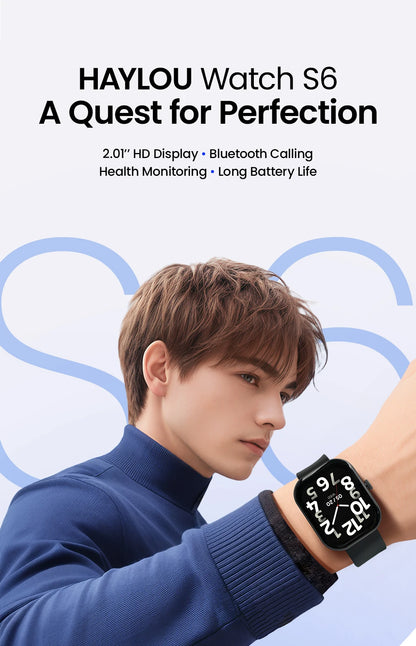 HAYLOU Watch S6 Smartwatch — 2.01" HD Display, Bluetooth Voice Calls, IP68 Waterproof Fitness Tracker