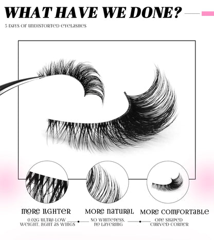 GROINNEYA Cat Eye False Eyelashes – Natural Long Clear Band Winged End Faux Mink Lashes for Eye-Enhancing Makeup