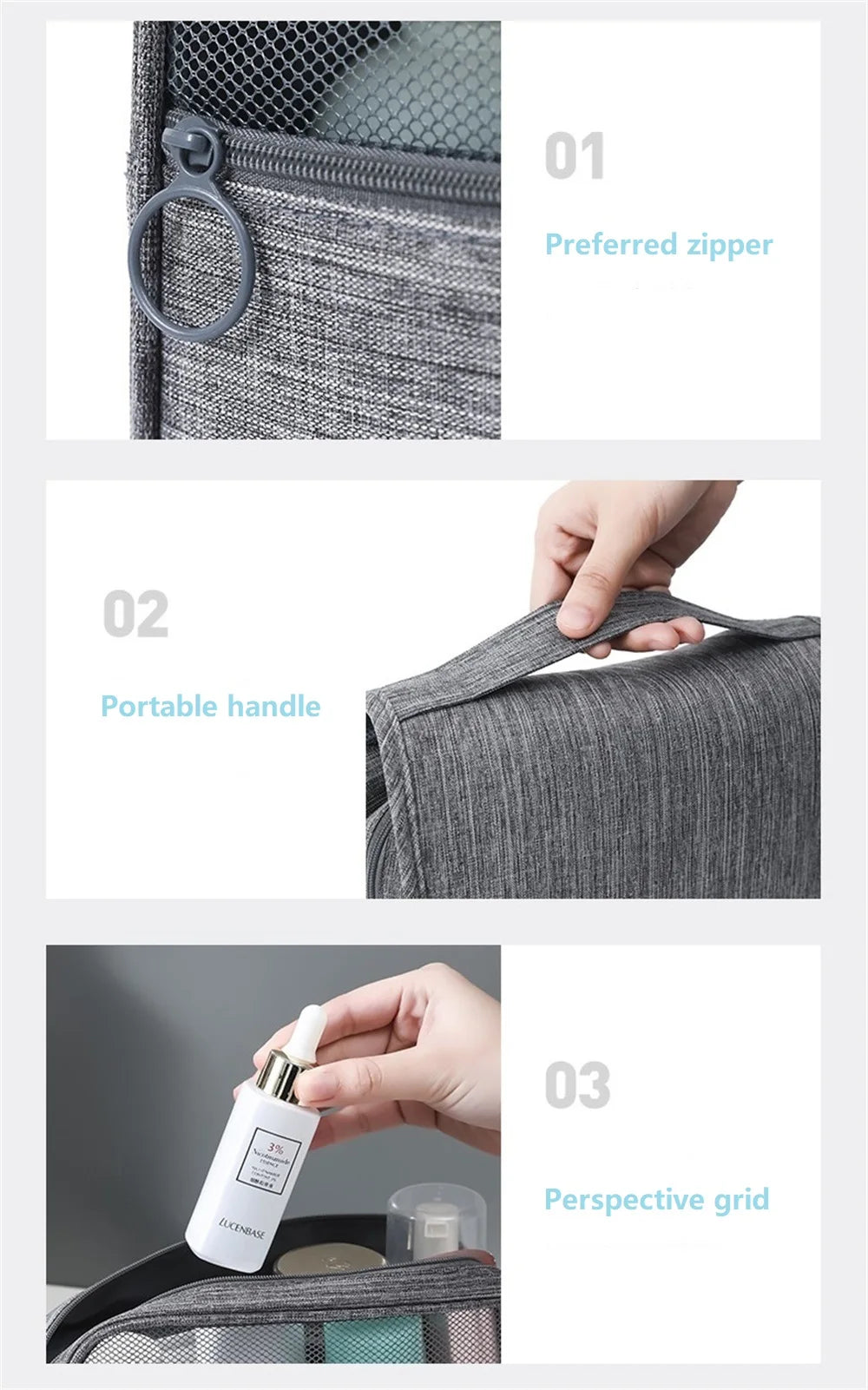 Portable Toiletry Washbag with Hanging Hook | Waterproof Cosmetic Storage Bag for Travel, Men & Women