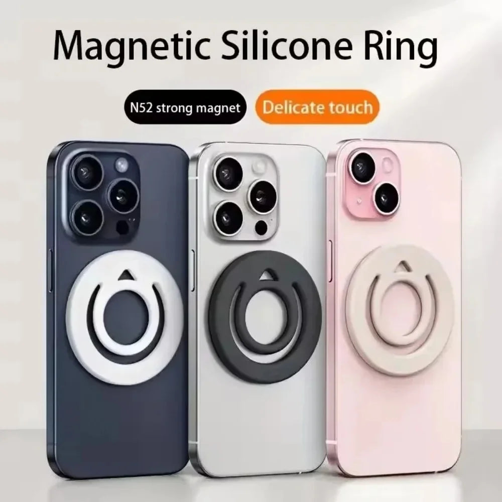 Universal Magnetic Silicone Phone Ring Holder - Strong Magnetic Circular Grip and Stand for iPhone 17, 16, and 15