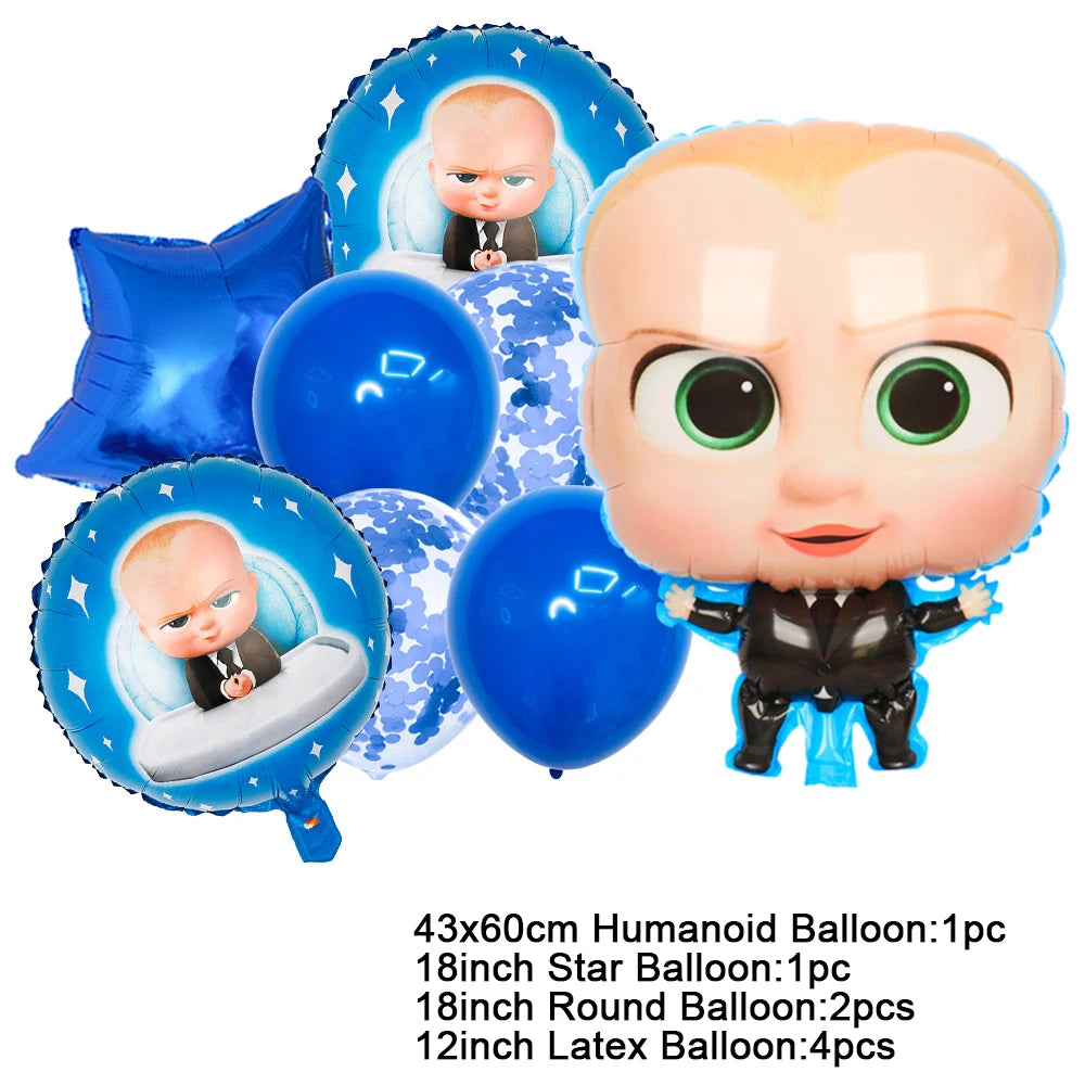 Cartoon Boss Baby Birthday Party Set - Disposable Tableware, Backdrop & Balloons for Kids Baby Shower Decor