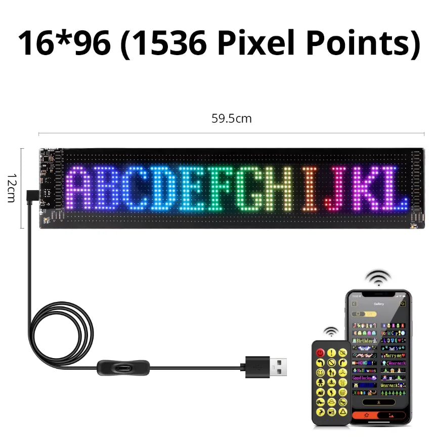 Flexible RGB LED Matrix Display Panel - Bluetooth Scrolling Text, Animations & Smart Car Advertising Light