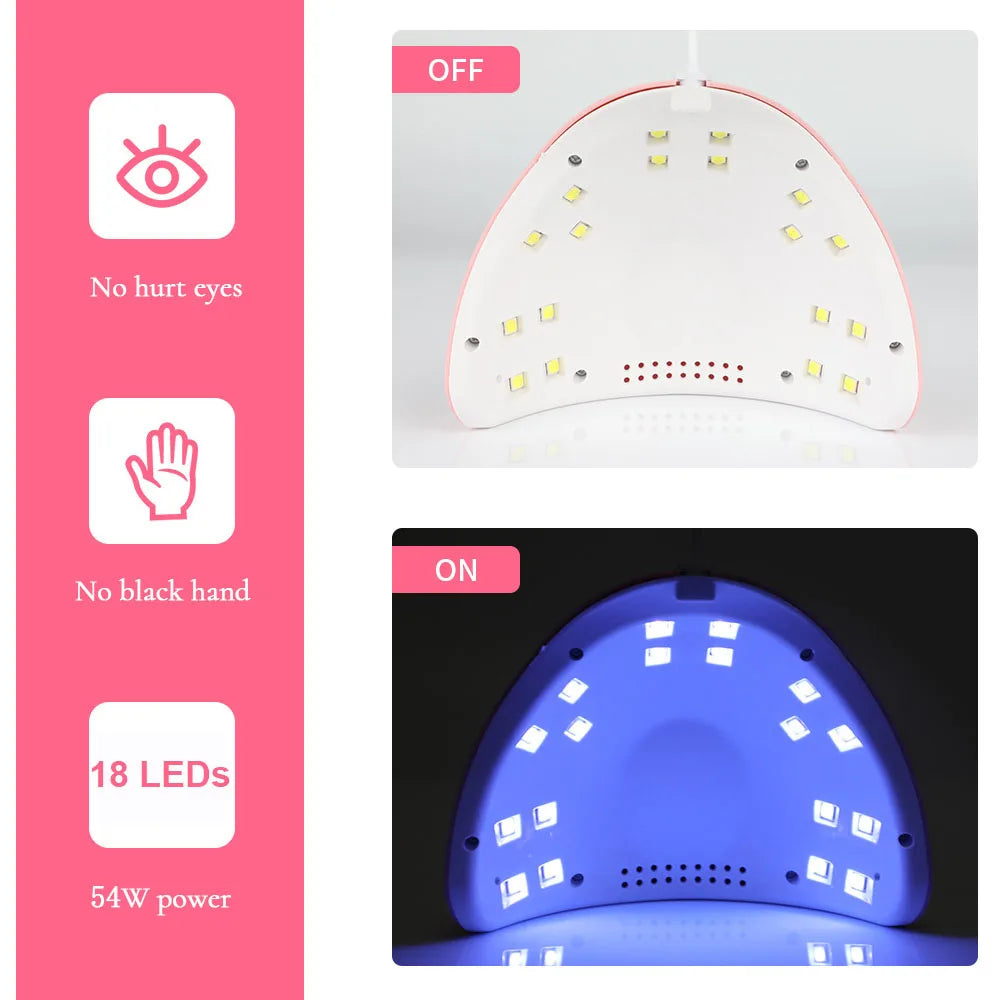 CNHIDS 54W 18 LED UV Nail Dryer – Manicure Lamp with USB, Smart Timer & Sun Light for Gel Nail Polish Curing