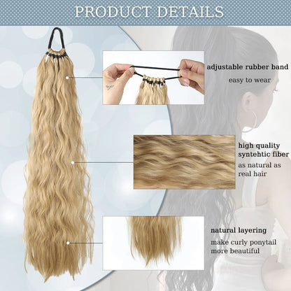 24 Inch Synthetic Long Curly Ponytail Extension – Wavy Elastic Hair Tie Hairpiece for Women Daily & Party Styling Accessories