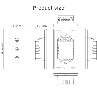 WiFi & Bluetooth Smart Touch Panel Switch - US Standard, 1/2/3/4 Way, Compatible with Tuya & Google Home