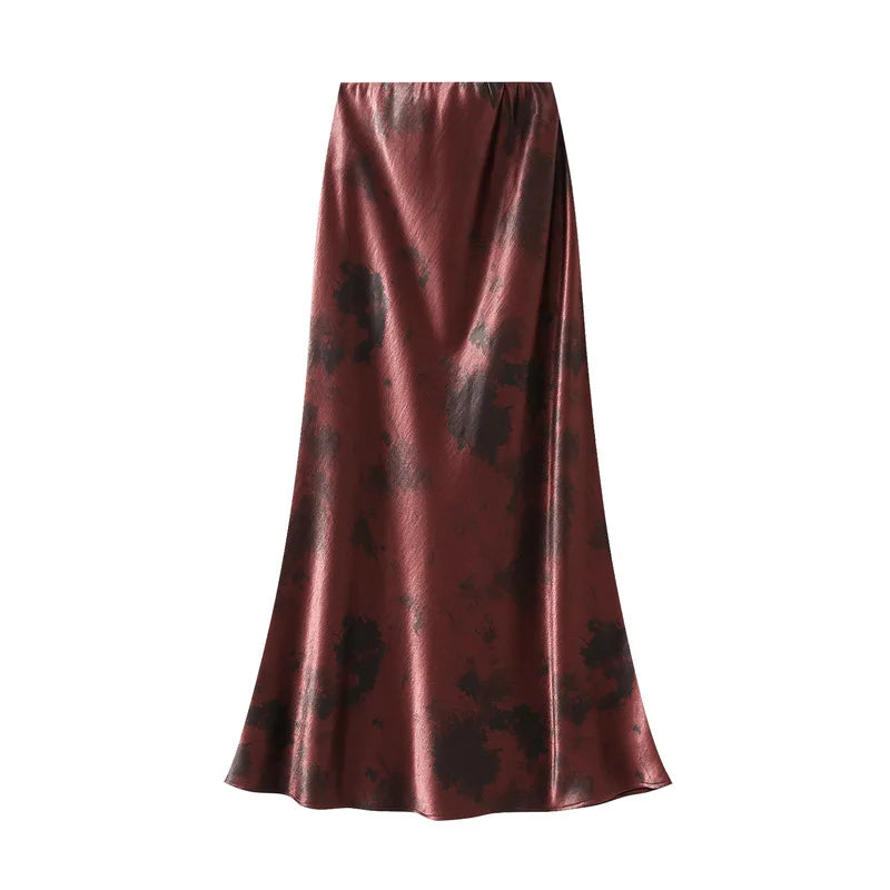 Seoulish Women’s Vintage Polka Dot Satin Mermaid Skirt – High Waist Midi Length Casual Spring Summer Fashion Skirt 2026