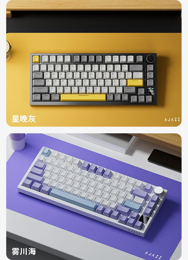 AJAZZ AK820/AK820 Pro Mechanical Gaming Keyboard – TFT Screen, Multifunction Knob, Wired/2.4G/Bluetooth Connectivity for PC