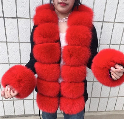 Women’s Spring & Autumn Sweater Cardigan – Real Fox Fur Collar Jacket, Natural Fur Outerwear