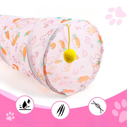 Foldable Pet Tunnel Play Tent - Carrot Design Interactive Cat & Dog Toy for Indoor Outdoor Fun