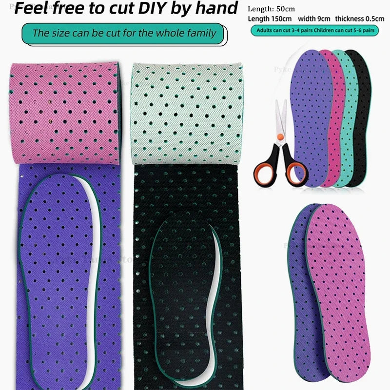 Cuttable Insoles for Shoes - Universal Soft, Comfortable and Breathable Sport Inserts with Shock Absorption, 50/150cm for Adults and Kids