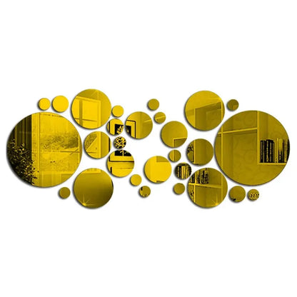 26-Piece 3D Acrylic Mirror Wall Stickers - Round DIY Decorative Tiles for Bedroom, Bathroom & TV Background Decor