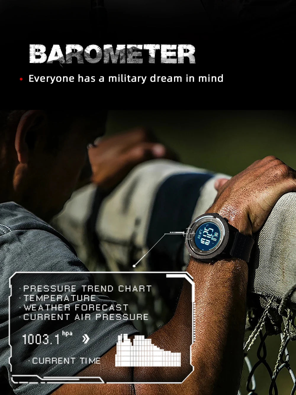 NORTH EDGE APACHE-46 Men’s Digital Outdoor Watch – Altimeter, Barometer, Compass, WR50M Sports Watch