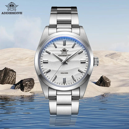 ADDIESDIVE AD2030 Men’s Quartz Watch — 36MM Simple Steel Dive Wristwatch, 10Bar Waterproof, Bubble Mirror Glass Sports Timepiece